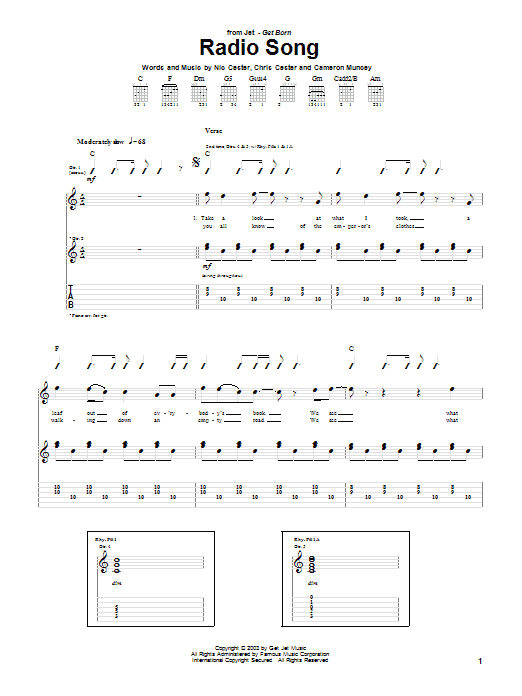 Download Jet Radio Song Sheet Music and learn how to play Guitar Tab PDF digital score in minutes