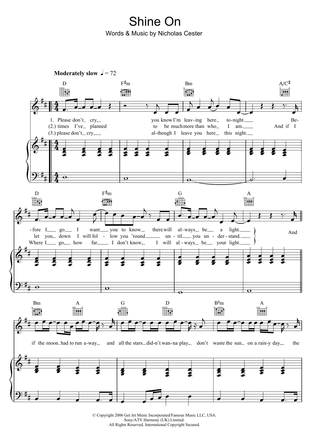 Download Jet Shine On Sheet Music and learn how to play Piano, Vocal & Guitar PDF digital score in minutes