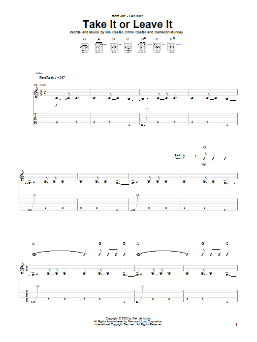 Download Jet Take It Or Leave It Sheet Music and learn how to play Guitar Tab PDF digital score in minutes