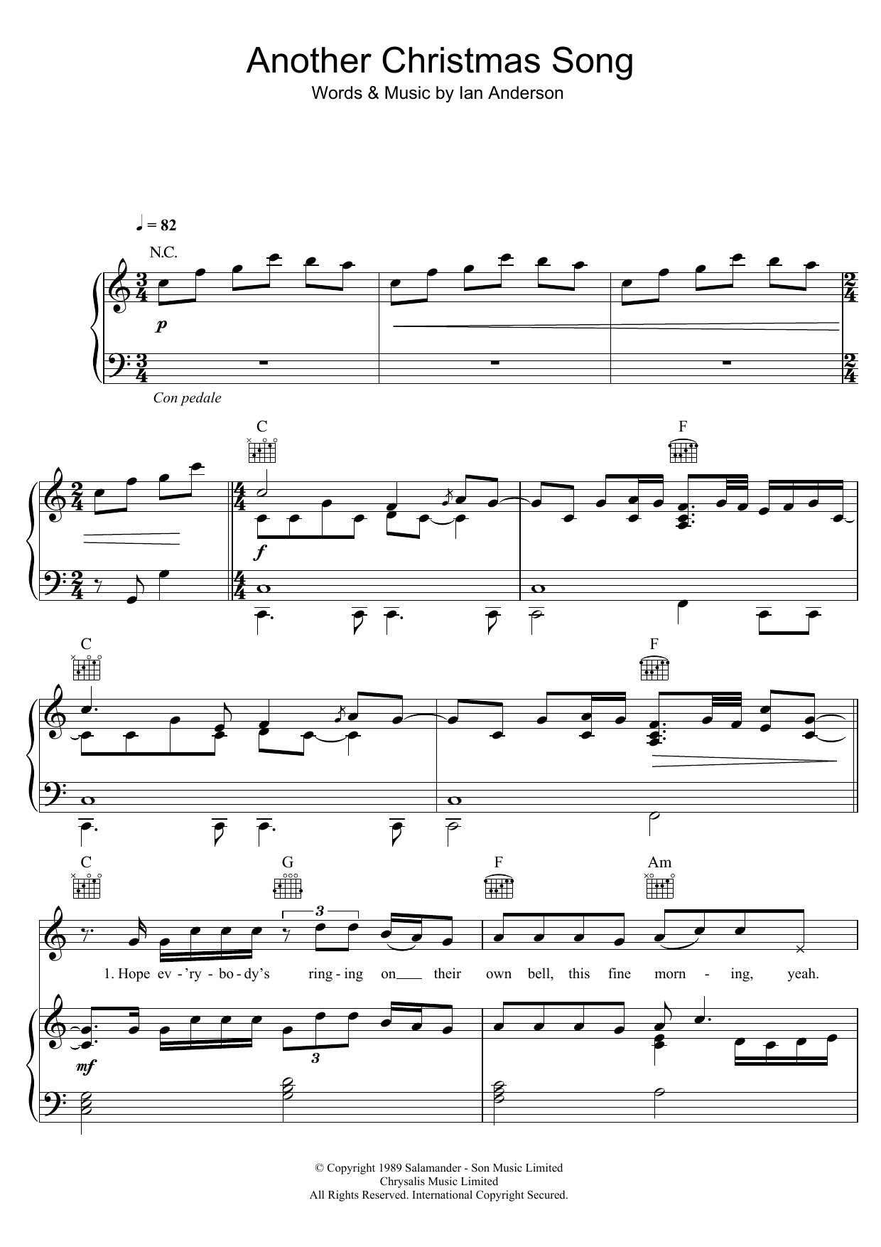 Download Jethro Tull Another Christmas Song Sheet Music and learn how to play Piano, Vocal & Guitar (Right-Hand Melody) PDF digital score in minutes