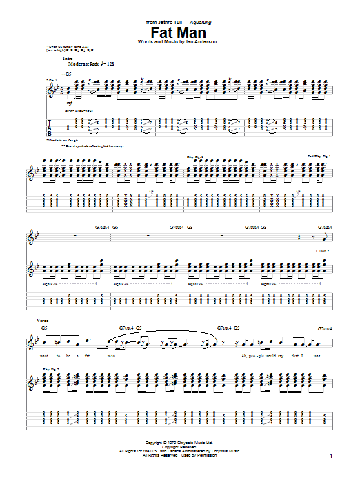 Download Jethro Tull Fat Man Sheet Music and learn how to play Guitar Tab PDF digital score in minutes