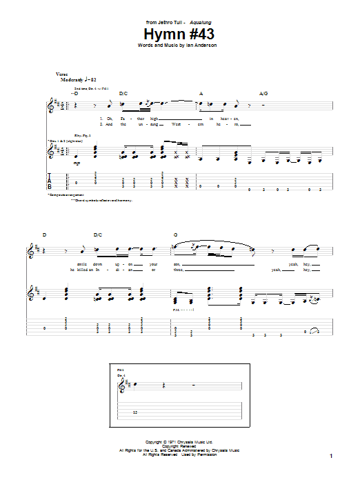 Download Jethro Tull Hymn #43 Sheet Music and learn how to play Guitar Tab PDF digital score in minutes