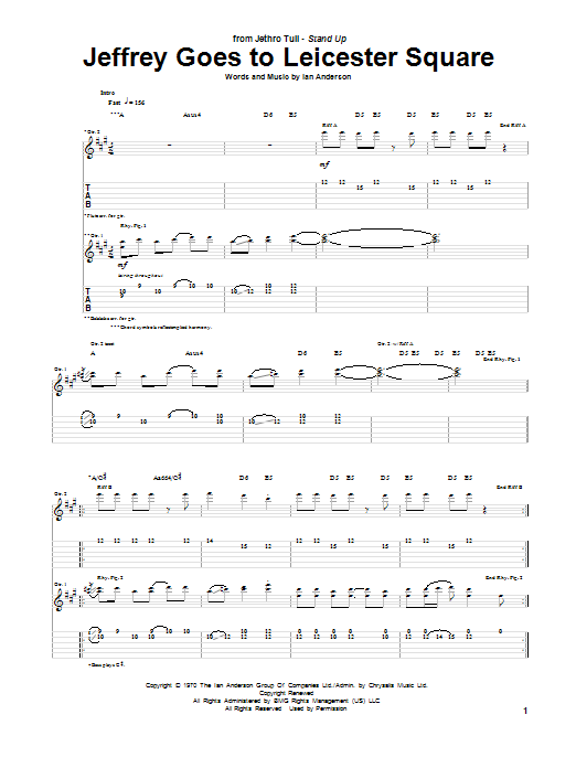 Download Jethro Tull Jeffrey Goes To Leicester Square Sheet Music and learn how to play Guitar Tab PDF digital score in minutes