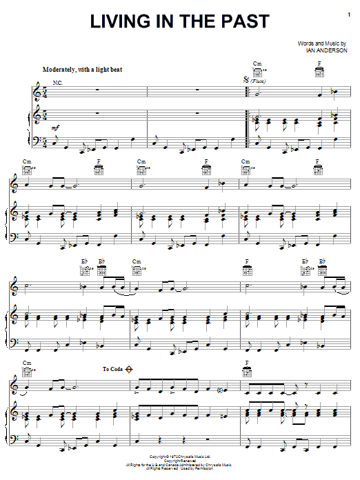 Download Jethro Tull Living In The Past Sheet Music and learn how to play Piano, Vocal & Guitar (Right-Hand Melody) PDF digital score in minutes