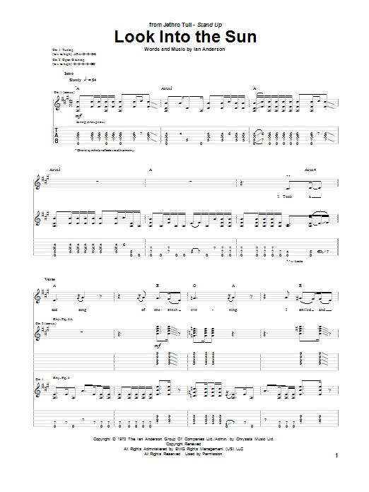 Download Jethro Tull Look Into The Sun Sheet Music and learn how to play Guitar Tab PDF digital score in minutes