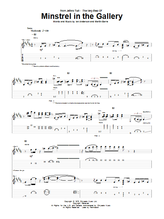 Download Jethro Tull Minstrel In The Gallery Sheet Music and learn how to play Guitar Tab PDF digital score in minutes