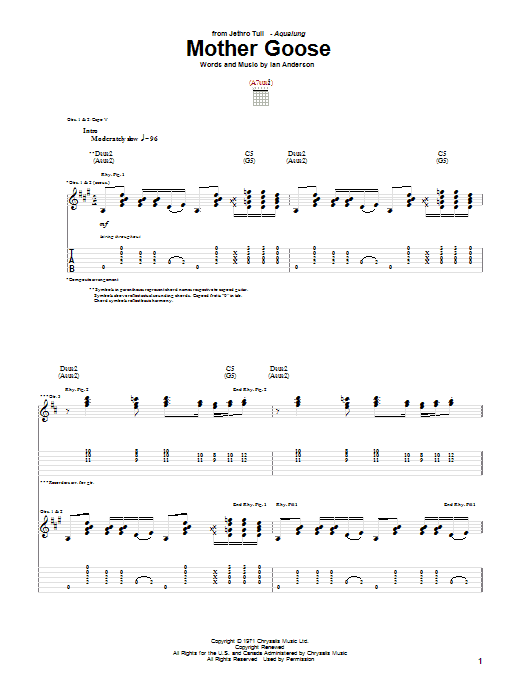 Download Jethro Tull Mother Goose Sheet Music and learn how to play Guitar Tab PDF digital score in minutes