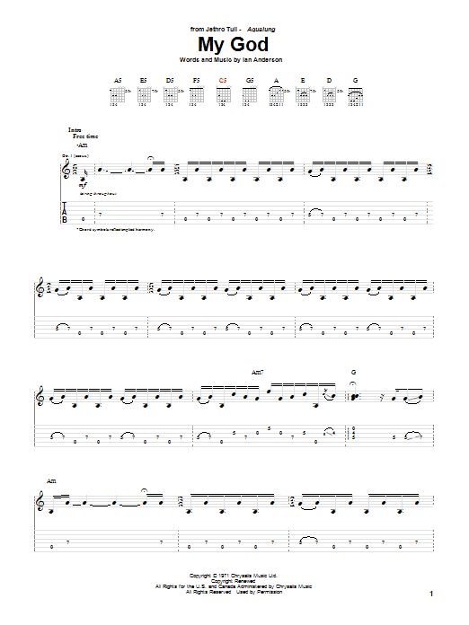 Download Jethro Tull My God Sheet Music and learn how to play Guitar Tab PDF digital score in minutes
