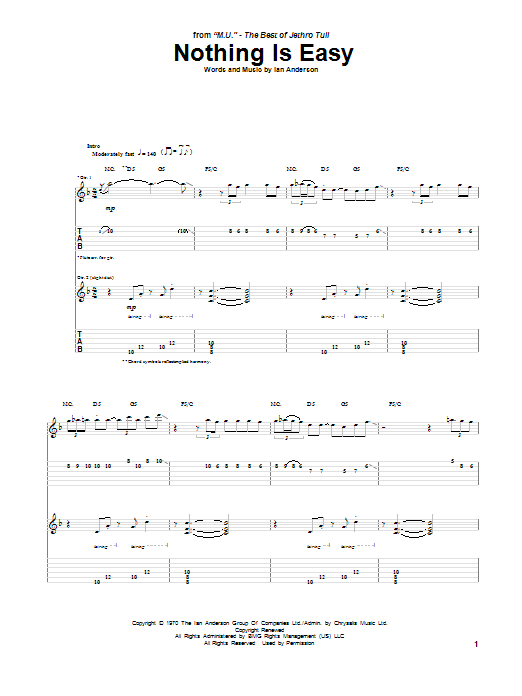 Download Jethro Tull Nothing Is Easy Sheet Music and learn how to play Guitar Tab PDF digital score in minutes