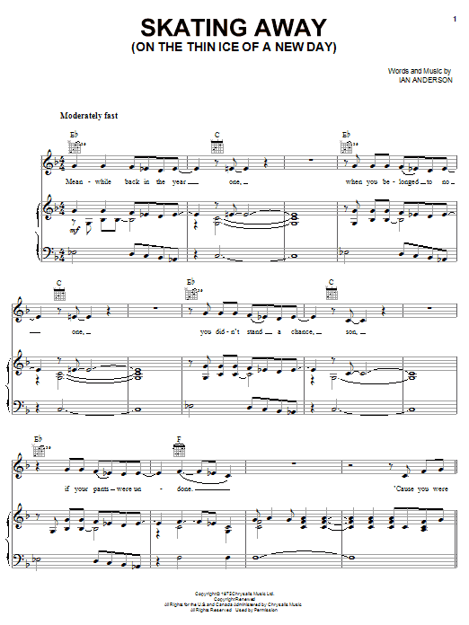 Download Jethro Tull Skating Away (On The Thin Ice Of A New Day) Sheet Music and learn how to play Piano, Vocal & Guitar (Right-Hand Melody) PDF digital score in minutes