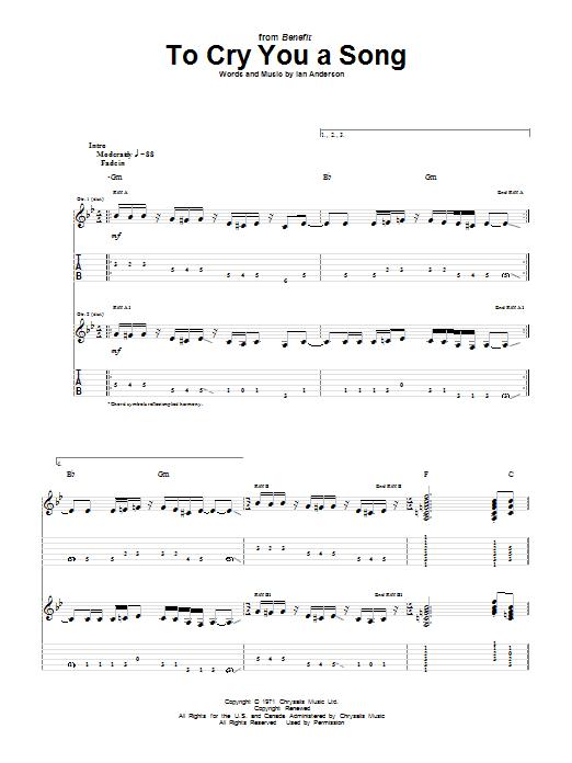 Download Jethro Tull To Cry You A Song Sheet Music and learn how to play Guitar Tab PDF digital score in minutes