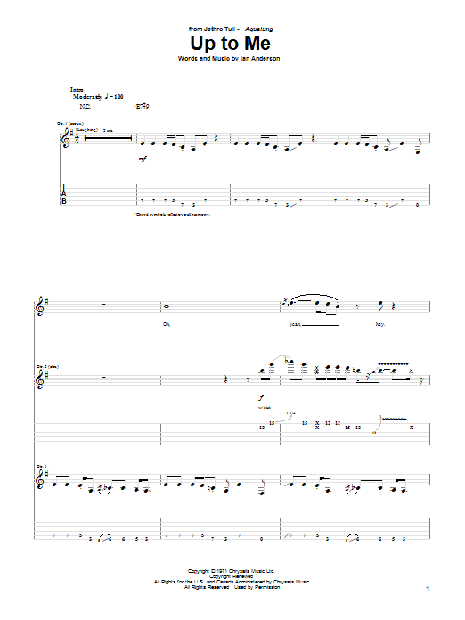 Download Jethro Tull Up To Me Sheet Music and learn how to play Guitar Tab PDF digital score in minutes