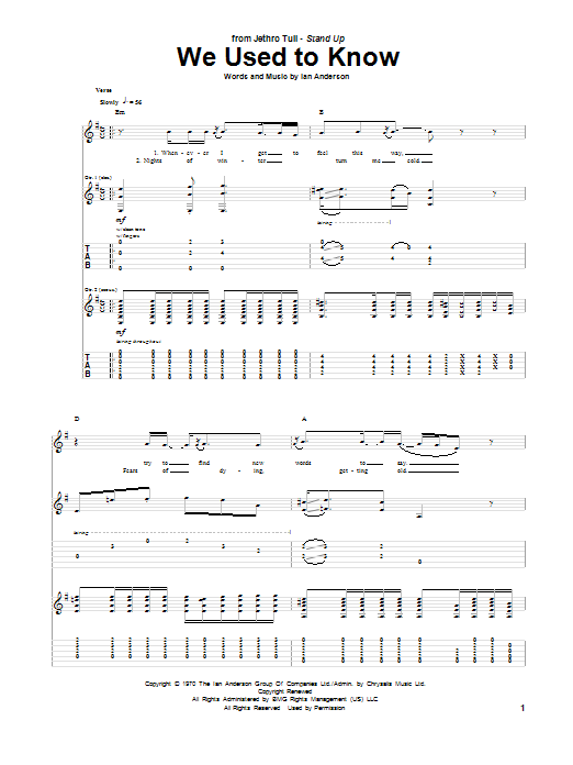 Download Jethro Tull We Used To Know Sheet Music and learn how to play Guitar Tab PDF digital score in minutes