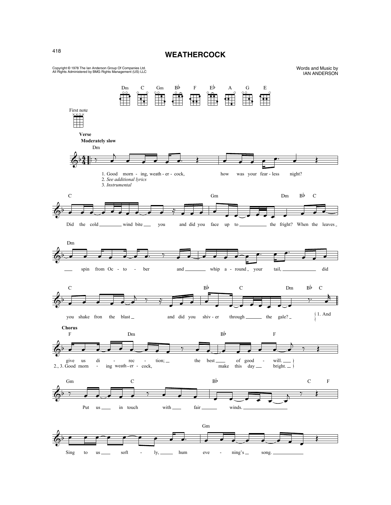 Download Jethro Tull Weathercock Sheet Music and learn how to play Mandolin PDF digital score in minutes