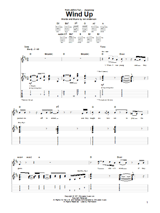 Download Jethro Tull Wind Up Sheet Music and learn how to play Guitar Tab PDF digital score in minutes