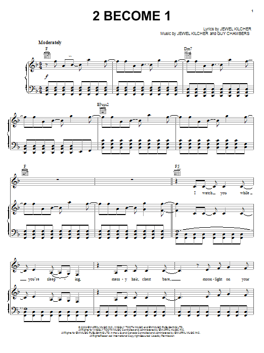 Download Jewel 2 Become 1 Sheet Music and learn how to play Piano, Vocal & Guitar (Right-Hand Melody) PDF digital score in minutes