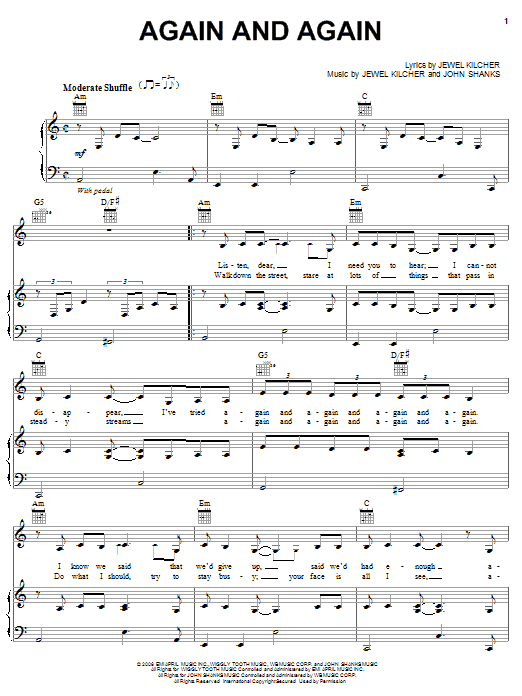 Download Jewel Again And Again Sheet Music and learn how to play Piano, Vocal & Guitar (Right-Hand Melody) PDF digital score in minutes