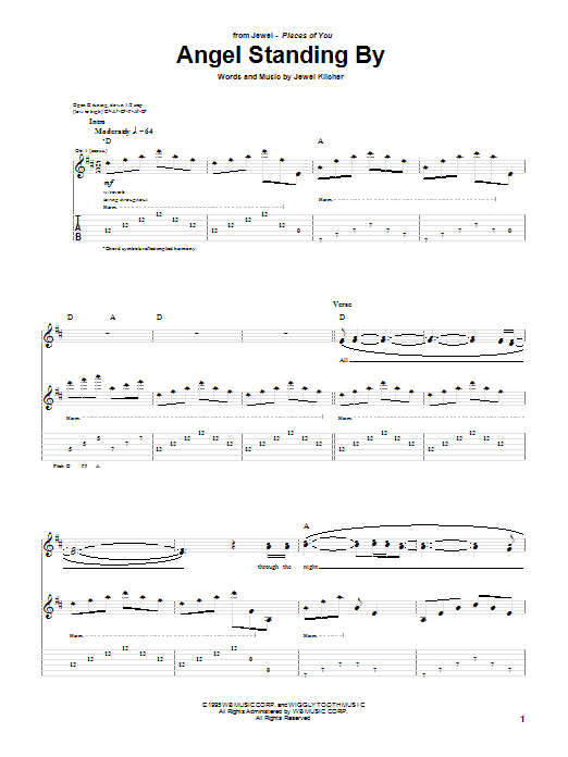 Download Jewel Angel Standing By Sheet Music and learn how to play Guitar Tab PDF digital score in minutes
