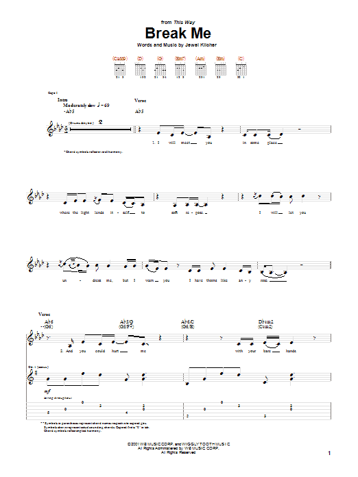 Download Jewel Break Me Sheet Music and learn how to play Guitar Tab PDF digital score in minutes