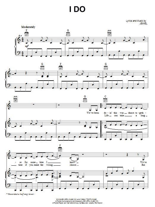 Download Jewel I Do Sheet Music and learn how to play Piano, Vocal & Guitar (Right-Hand Melody) PDF digital score in minutes