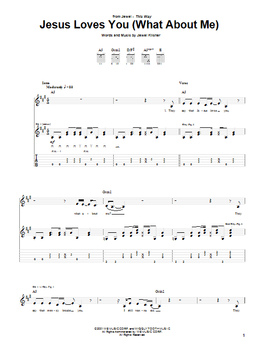 Download Jewel Jesus Loves You (What About Me) Sheet Music and learn how to play Guitar Tab PDF digital score in minutes