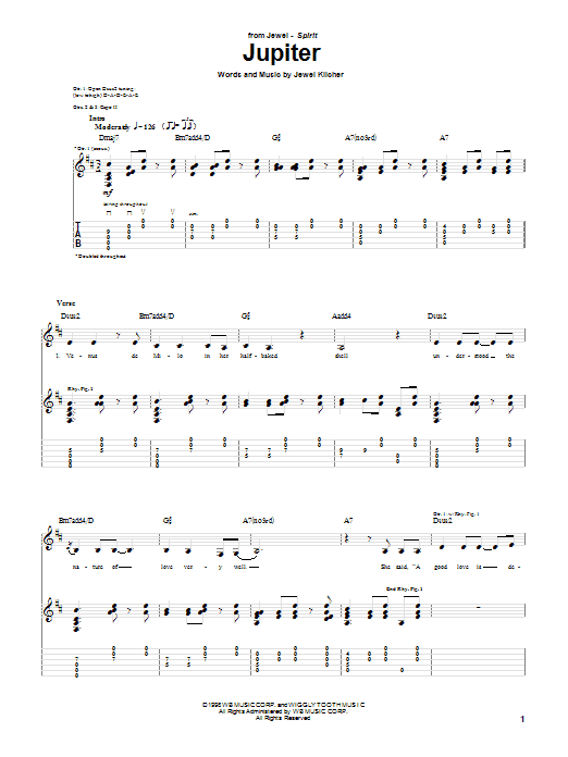 Download Jewel Jupiter Sheet Music and learn how to play Guitar Tab PDF digital score in minutes