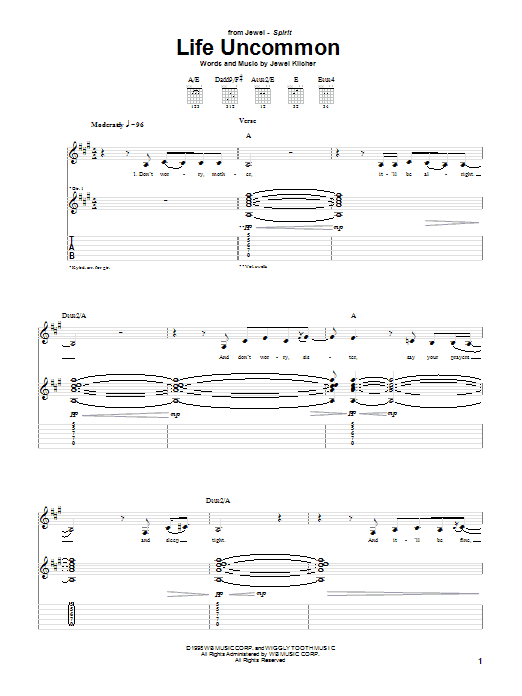 Download Jewel Life Uncommon Sheet Music and learn how to play Guitar Tab PDF digital score in minutes