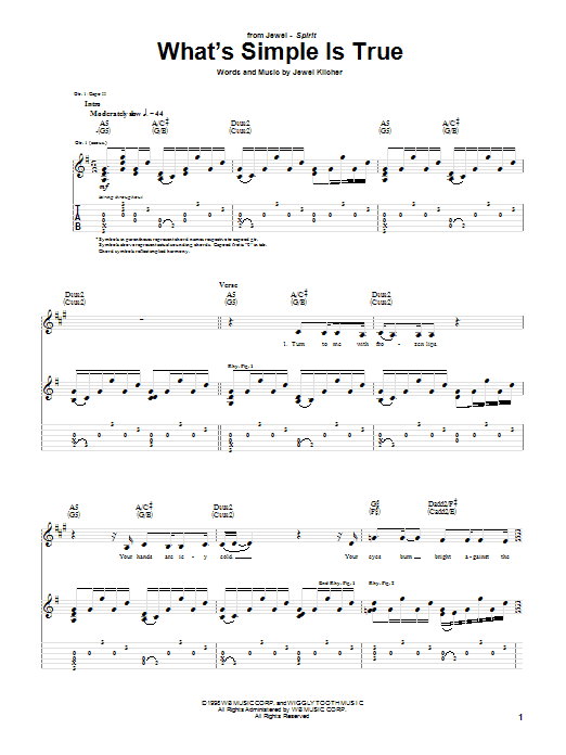 Download Jewel What's Simple Is True Sheet Music and learn how to play Guitar Tab PDF digital score in minutes