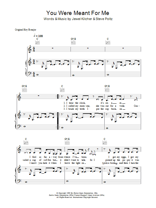 Download Jewel You Were Meant For Me Sheet Music and learn how to play Really Easy Guitar PDF digital score in minutes