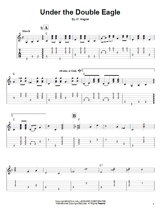 Download J.F. Wagner Under The Double Eagle Sheet Music and learn how to play Guitar Tab PDF digital score in minutes