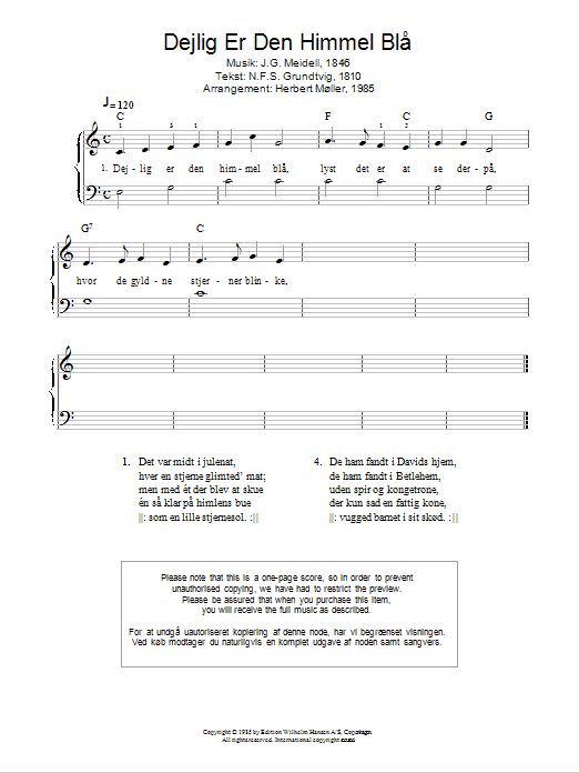 Download J.G. Meidell Dejlig Er Den Himmel Blå Sheet Music and learn how to play Piano PDF digital score in minutes