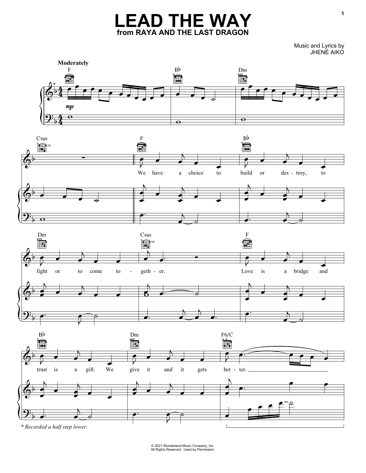 Download Jhené Aiko Lead The Way (from Disney's Raya And The Last Dragon) Sheet Music and learn how to play Violin Duet PDF digital score in minutes