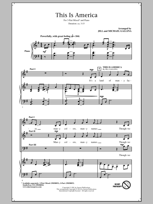 Download Jill and Michael Gallina America, The Beautiful Sheet Music and learn how to play 2-Part Choir PDF digital score in minutes