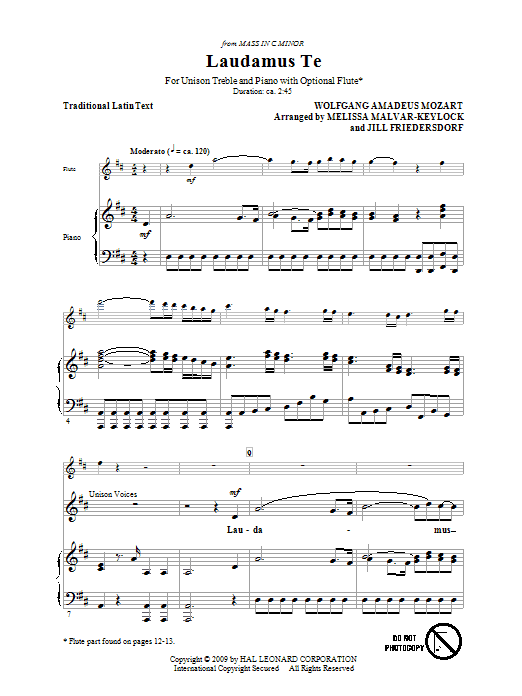 Download Jill Friedersdorf and Melissa Malvar-Keylock Laudamus Te Sheet Music and learn how to play Unison Voice PDF digital score in minutes