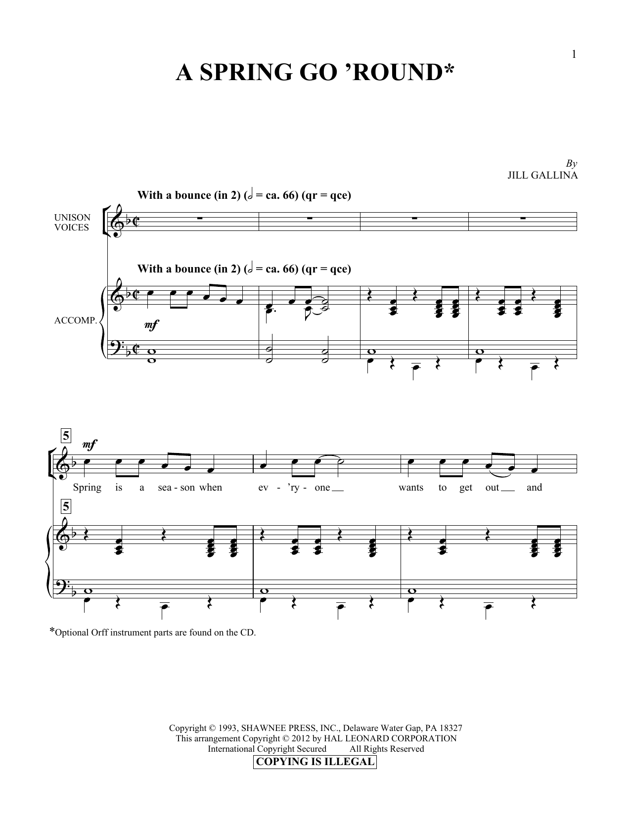 Download Jill Gallina A Spring Go 'Round Sheet Music and learn how to play Vocal Duet PDF digital score in minutes