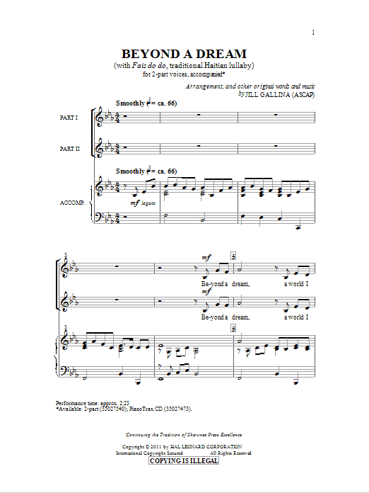 Download Jill Gallina Beyond A Dream Sheet Music and learn how to play 2-Part Choir PDF digital score in minutes
