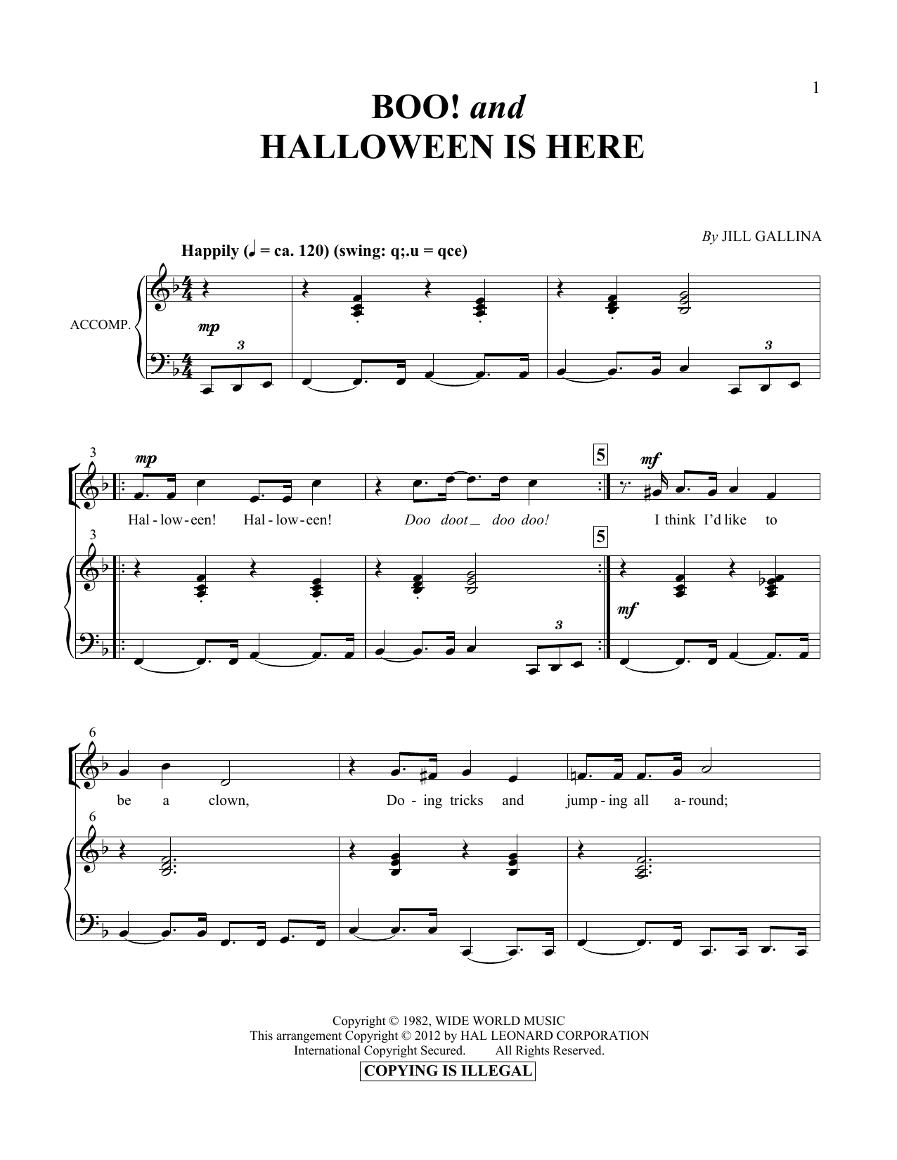 Download Jill Gallina Boo! & Halloween Is Here Sheet Music and learn how to play Vocal Duet PDF digital score in minutes