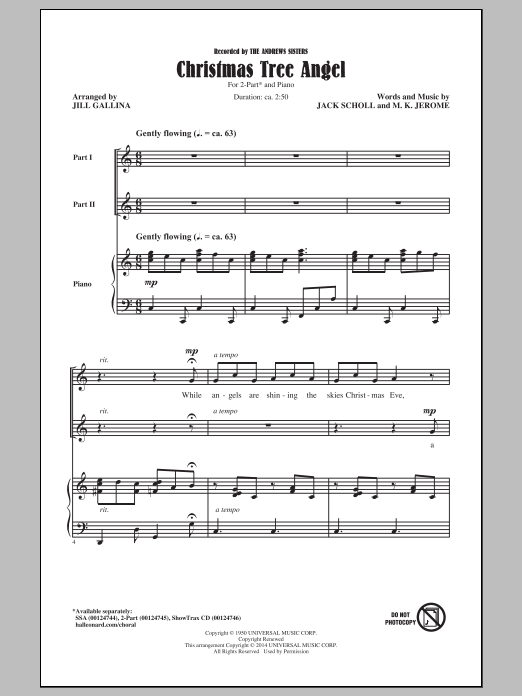 Download Jill Gallina Christmas Tree Angel Sheet Music and learn how to play 2-Part Choir PDF digital score in minutes