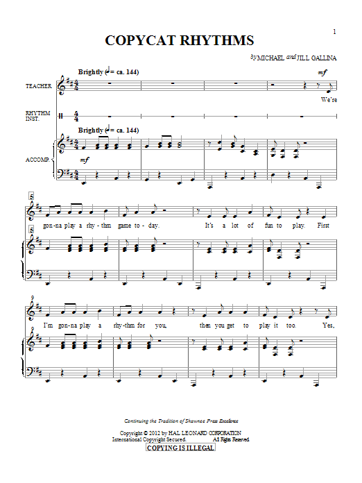 Download Michael & Jill Gallina Copy Cat Rhythms Sheet Music and learn how to play Unison Voice PDF digital score in minutes