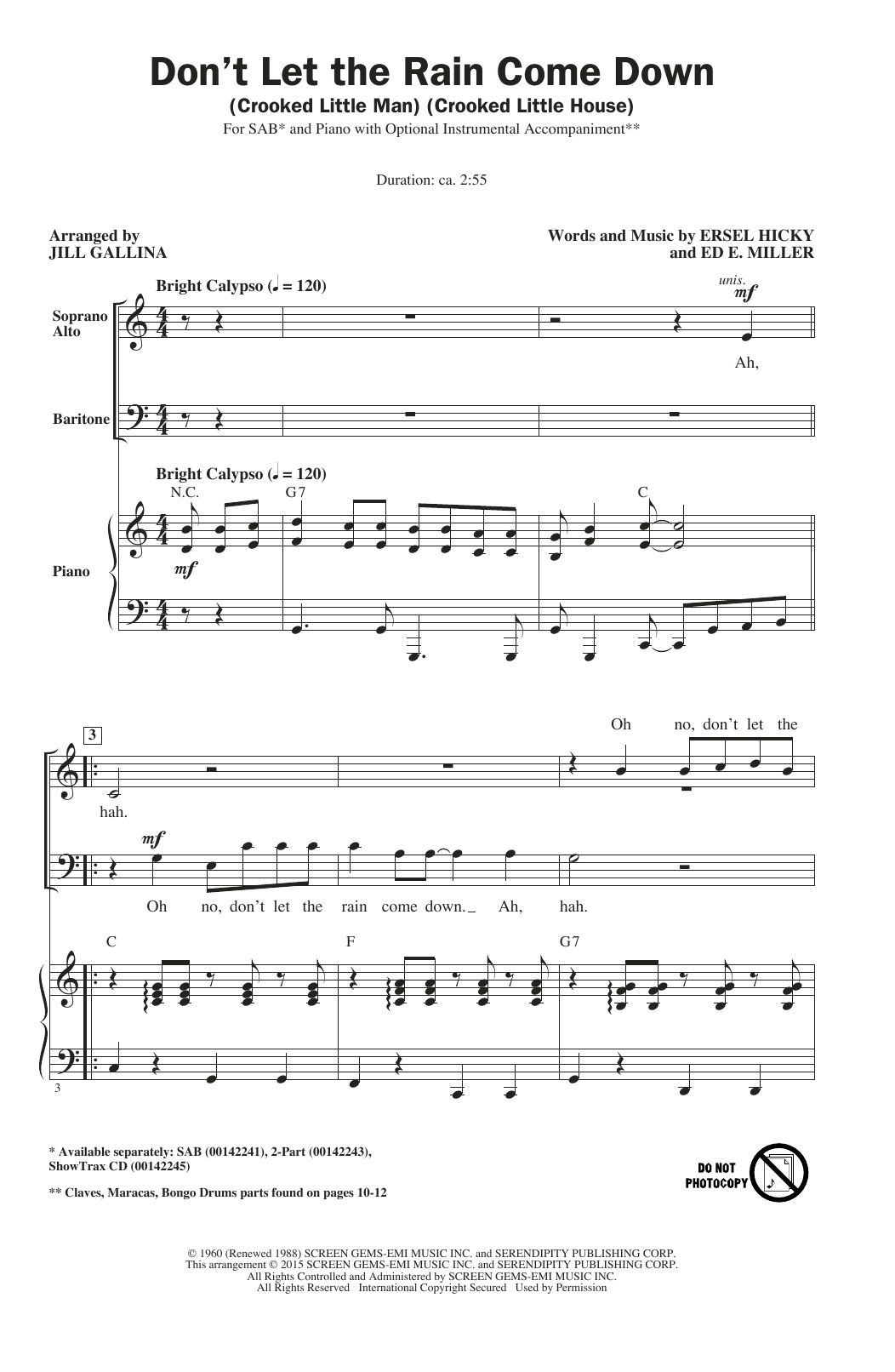 Download Serendipity Singers Don't Let The Rain Come Down (Crooked Little Man) (Crooked Little House) (arr. J Sheet Music and learn how to play SAB PDF digital score in minutes