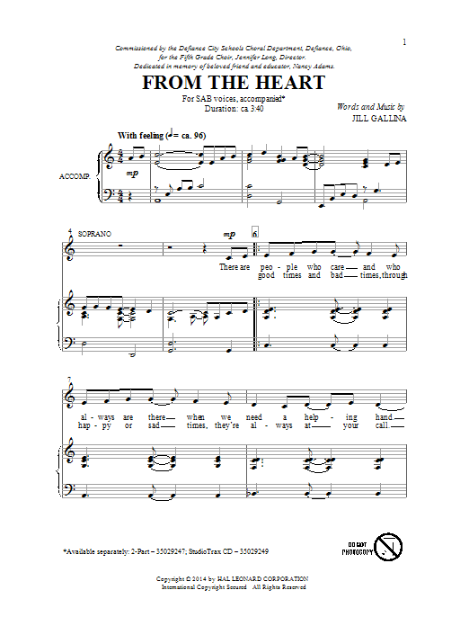 Download Jill Gallina From The Heart Sheet Music and learn how to play 2-Part Choir PDF digital score in minutes