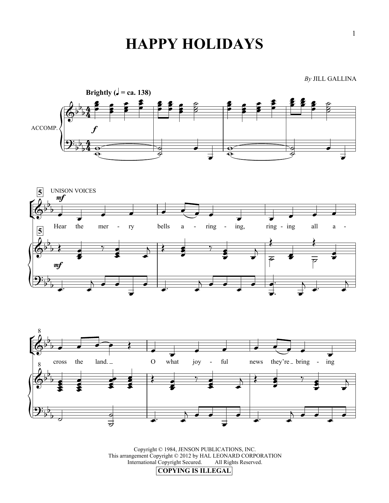 Download Jill Gallina Happy Holidays Sheet Music and learn how to play Vocal Duet PDF digital score in minutes