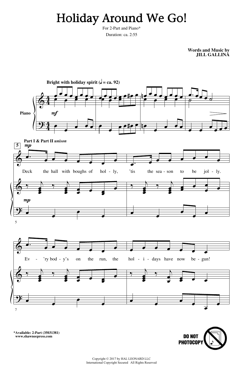 Download Jill Gallina Holiday Around We Go! Sheet Music and learn how to play 2-Part Choir PDF digital score in minutes