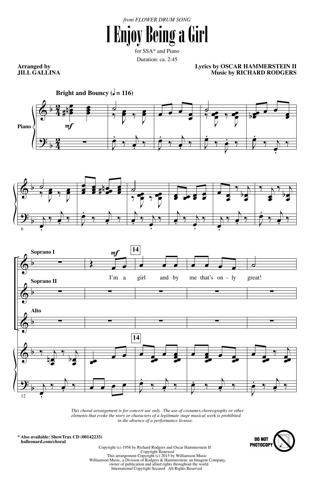 Download Jill Gallina I Enjoy Being A Girl Sheet Music and learn how to play SSA PDF digital score in minutes