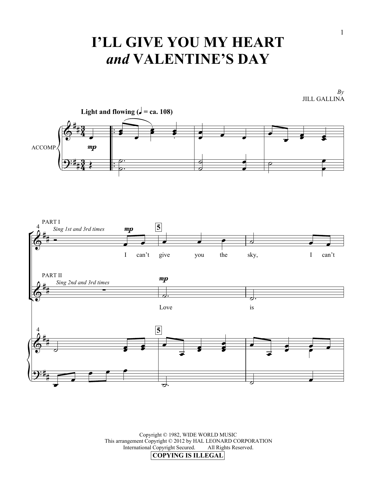 Download Jill Gallina I'll Give You My Heart & Valentine's Day Sheet Music and learn how to play Vocal Duet PDF digital score in minutes