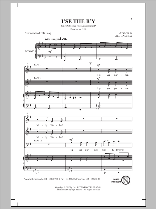 Download Jill Gallina I'se The B'y Sheet Music and learn how to play TB PDF digital score in minutes