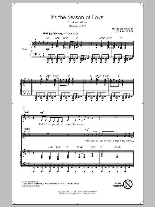 Download Jill Gallina It's The Season Of Love! Sheet Music and learn how to play 2-Part Choir PDF digital score in minutes