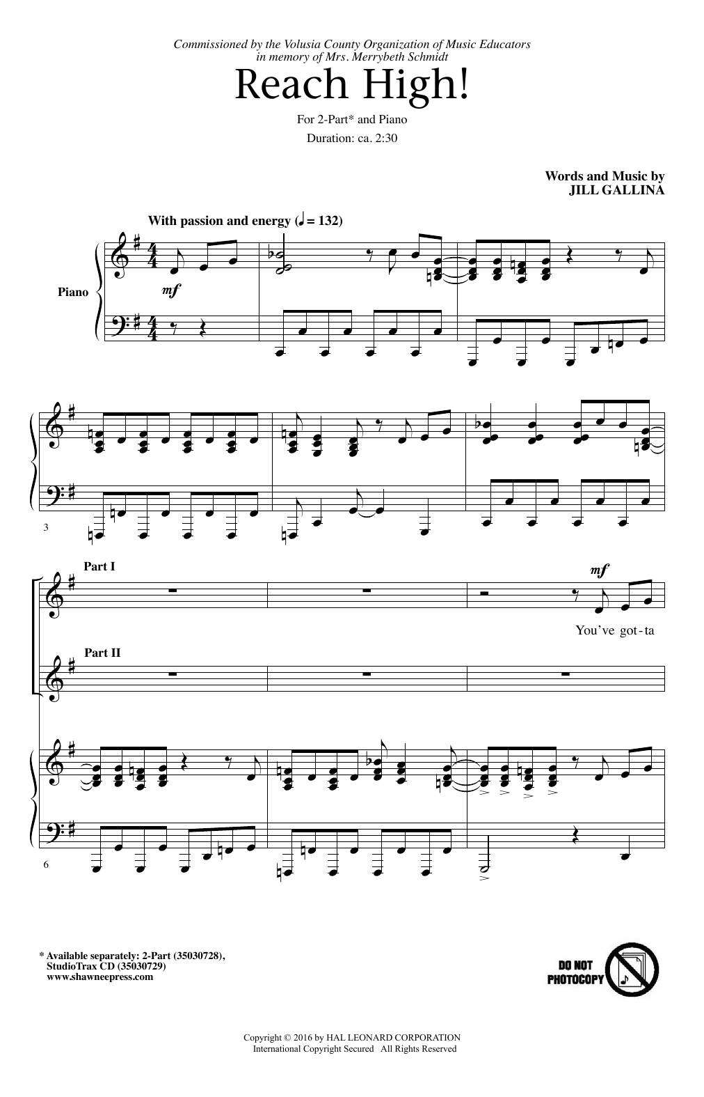 Download Jill Gallina Reach High! Sheet Music and learn how to play 2-Part Choir PDF digital score in minutes