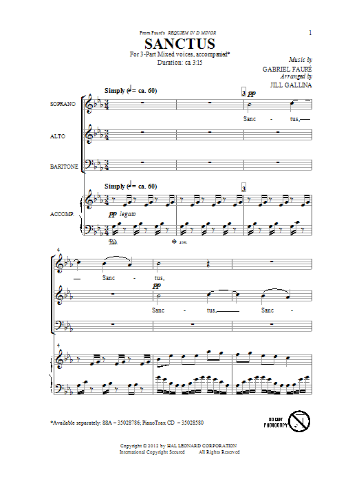 Download Jill Gallina Sanctus Sheet Music and learn how to play SAB PDF digital score in minutes