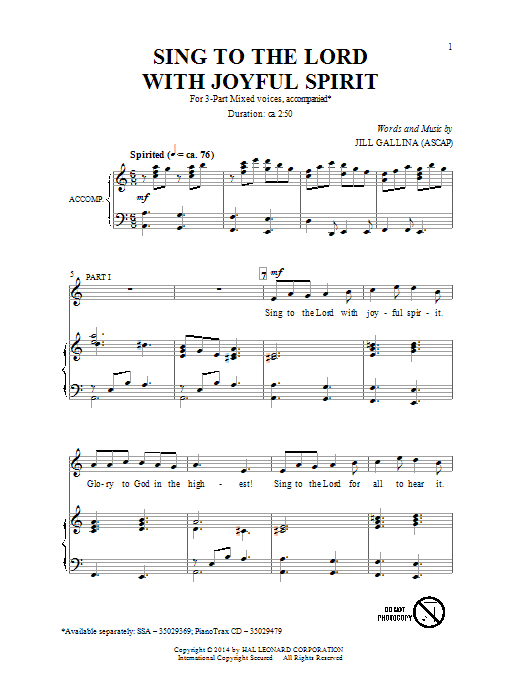 Download Jill Gallina Sing To The Lord With Joyful Spirit Sheet Music and learn how to play SSA PDF digital score in minutes